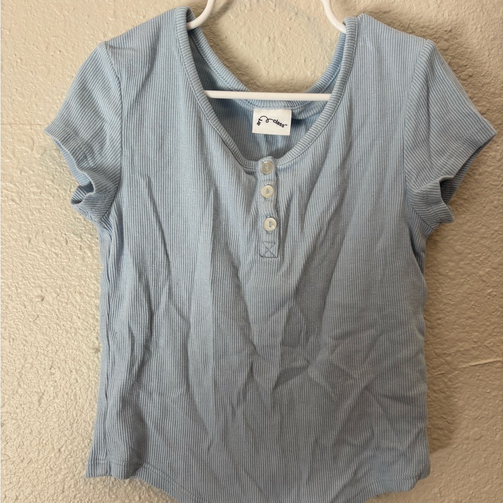 art class Light Blue Ribbed Henley Short Sleeve Top